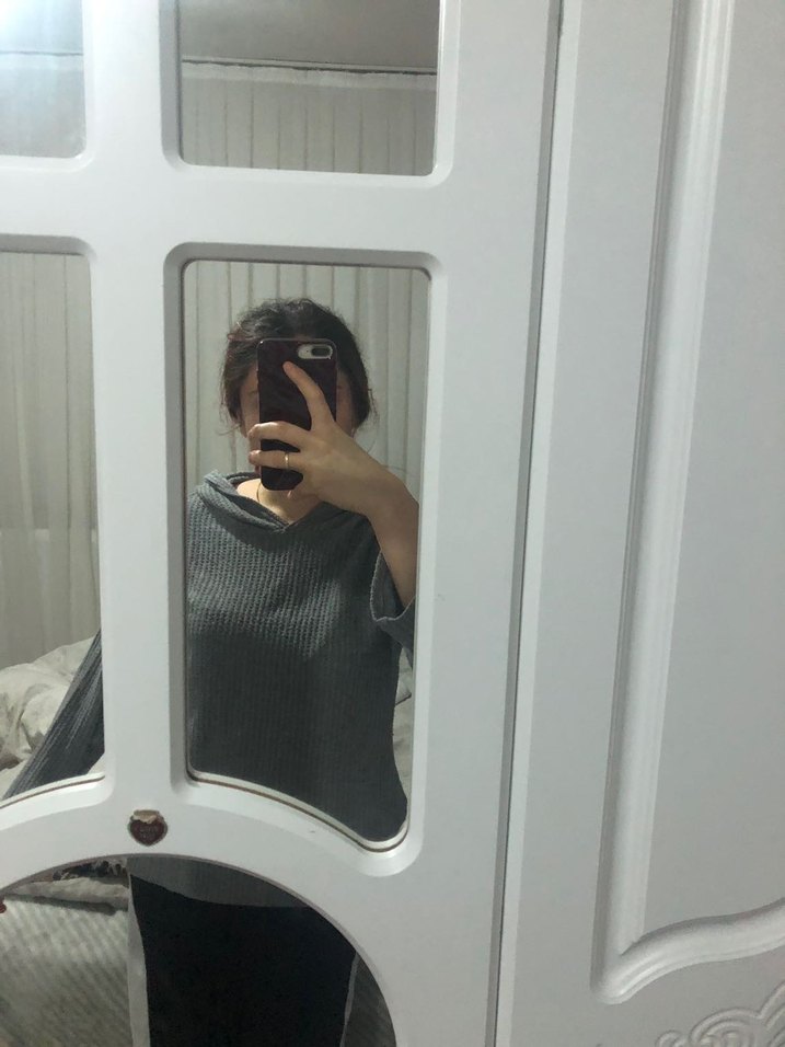 Gri Kapüşonlu Örgü Kadın Kazak - Görsel 3