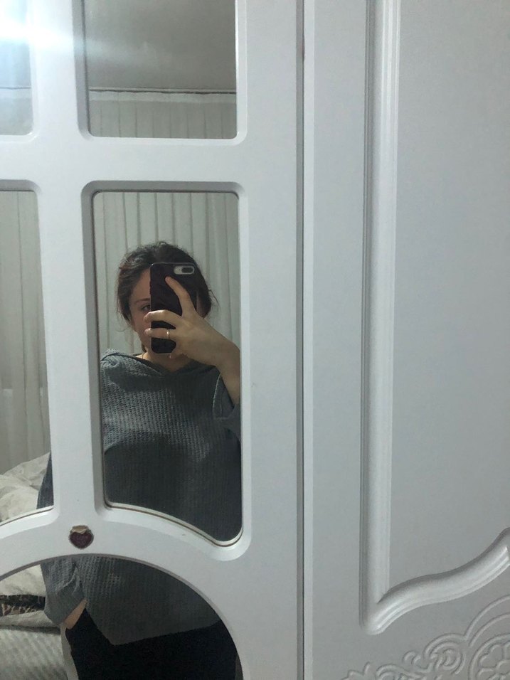 Gri Kapüşonlu Örgü Kadın Kazak - Görsel 5