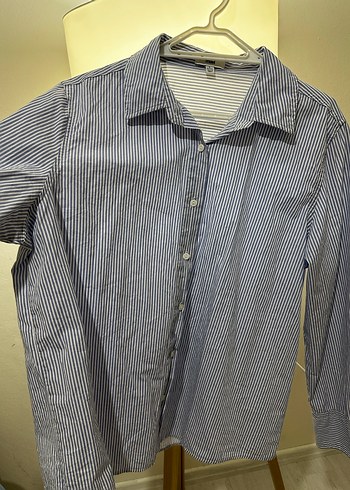 Mavi Çizgili Uzun Kollu Keten Gömlek - Görsel 2