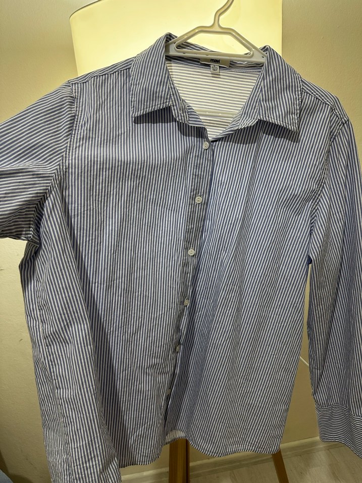 Mavi Çizgili Uzun Kollu Keten Gömlek - Görsel 2