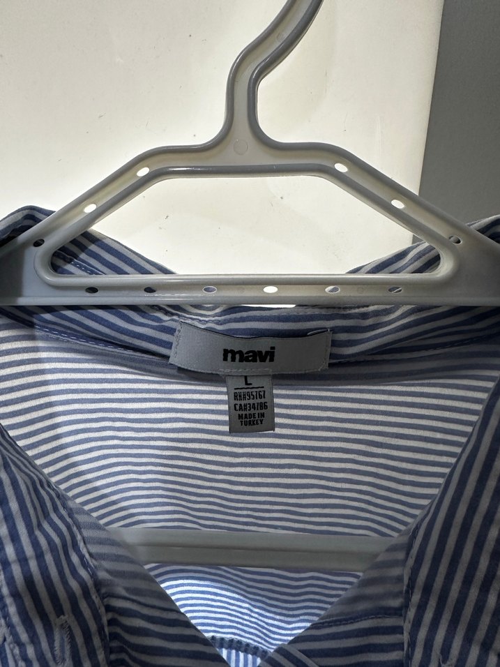 Mavi Çizgili Uzun Kollu Keten Gömlek - Görsel 3