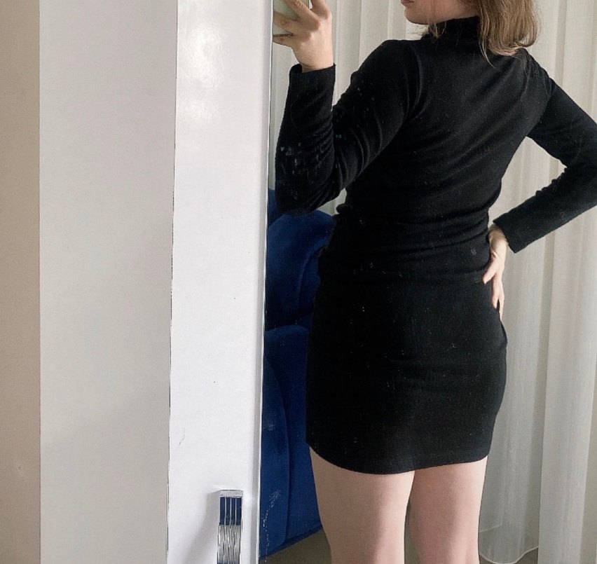 Siyah Yüksek Yakalı Mini Gotik Elbise - Görsel 2