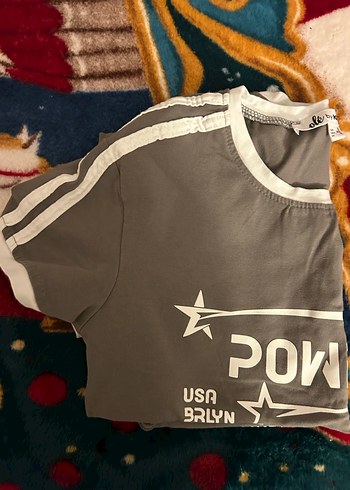 Kız Çocuk Gri Baskılı Kısa Kollu Tişört - Görsel 3