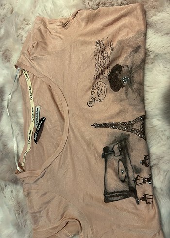 Kız Çocuk Baskılı Kısa Kollu Bej Tişört - Görsel 3