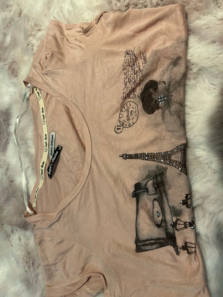 Kız Çocuk Baskılı Kısa Kollu Bej Tişört - Görsel 3