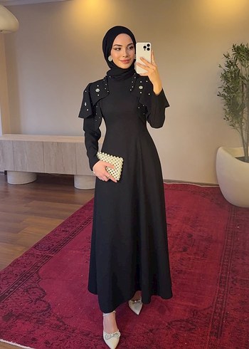 Kiralık şal dahil Uzun Siyah Gotik Abiye Elbise - Görsel 11