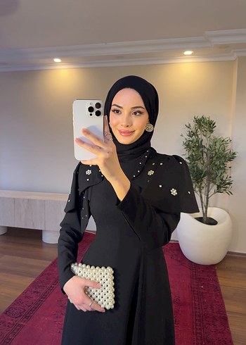 Kiralık şal dahil Uzun Siyah Gotik Abiye Elbise - Görsel 12