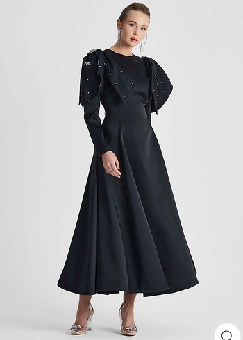 Kiralık şal dahil Uzun Siyah Gotik Abiye Elbise - Görsel 2