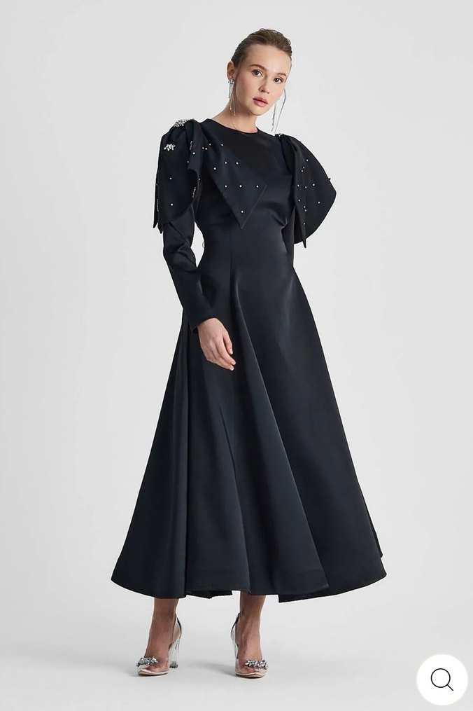 Kiralık şal dahil Uzun Siyah Gotik Abiye Elbise - Görsel 2