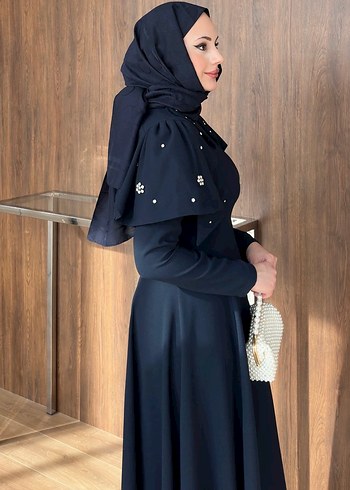 Kiralık şal dahil Siyah Uzun Kollu Gotik Ofis Elbisesi - Görsel 2