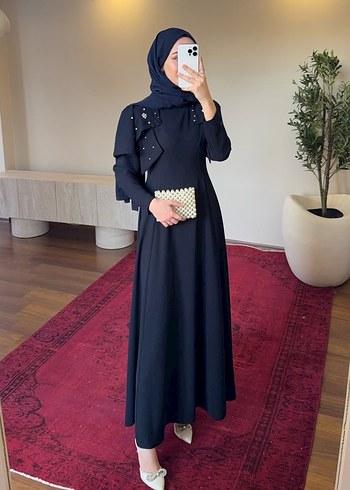 Kiralık şal dahil Siyah Uzun Kollu Gotik Ofis Elbisesi - Görsel 8