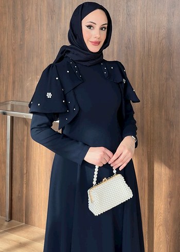 Kiralık şal dahil Siyah Uzun Kollu Gotik Ofis Elbisesi - Görsel 3