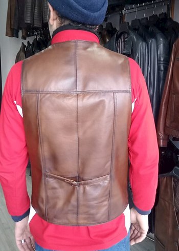 SIFIR ÜRÜN Düğmeli Kahverengi Deri Erkek Yelek - Görsel 2