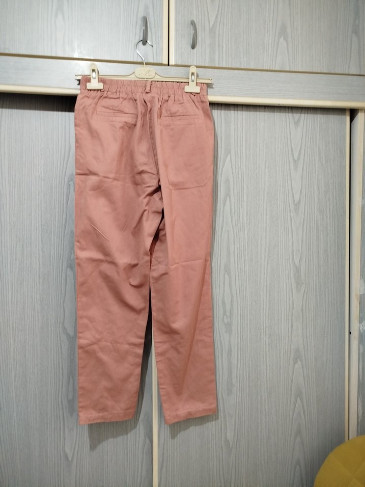 Kadın Pudra Pamuklu Kumaş Pantolon - Görsel 2