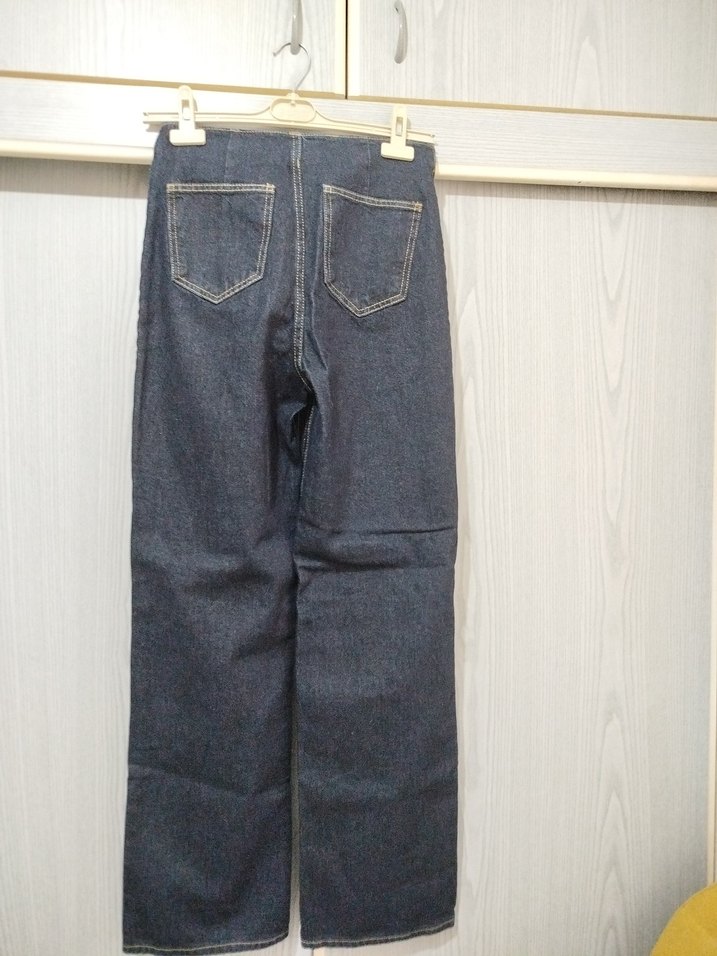 Düğmeli Lacivert Kadın Midi Kot Pantolon - Görsel 2