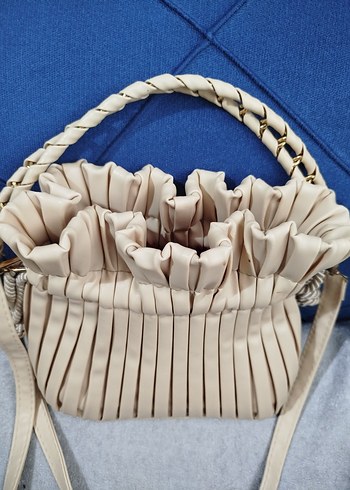 Bej Pliseli Kadın Omuz Çantası - Görsel 2