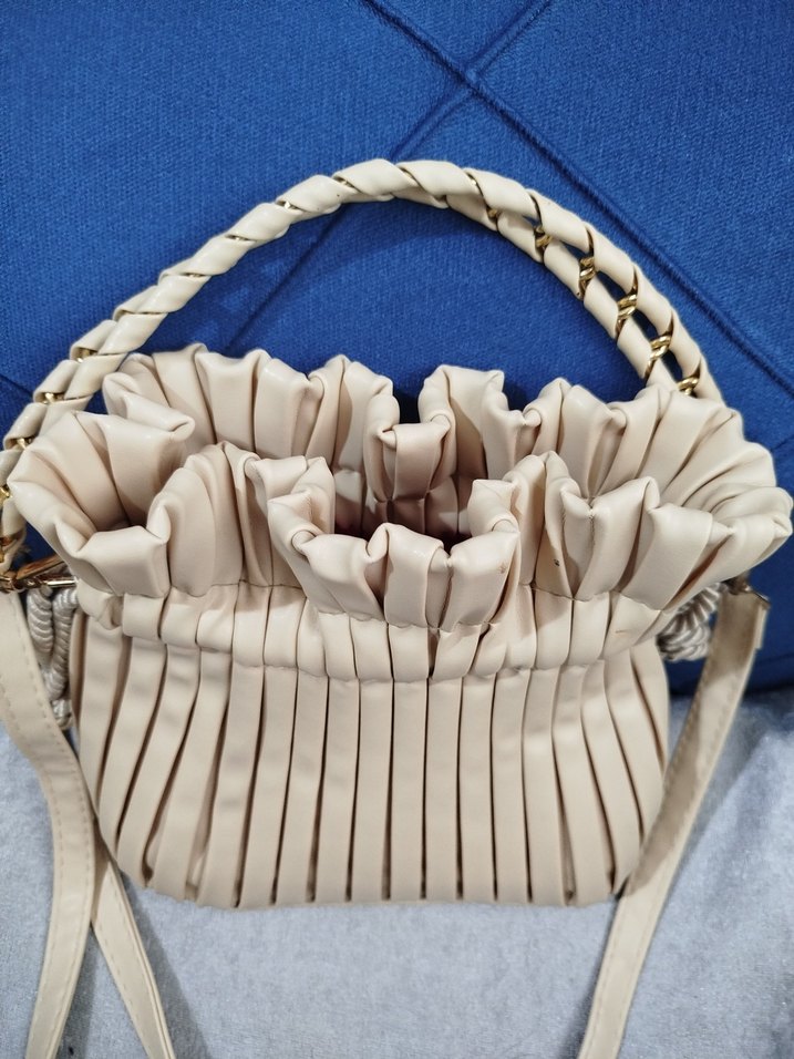 Bej Pliseli Kadın Omuz Çantası - Görsel 2