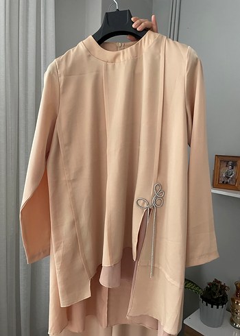 Bej Kadın Uzun Kollu Dökümlü Takım - Görsel 2