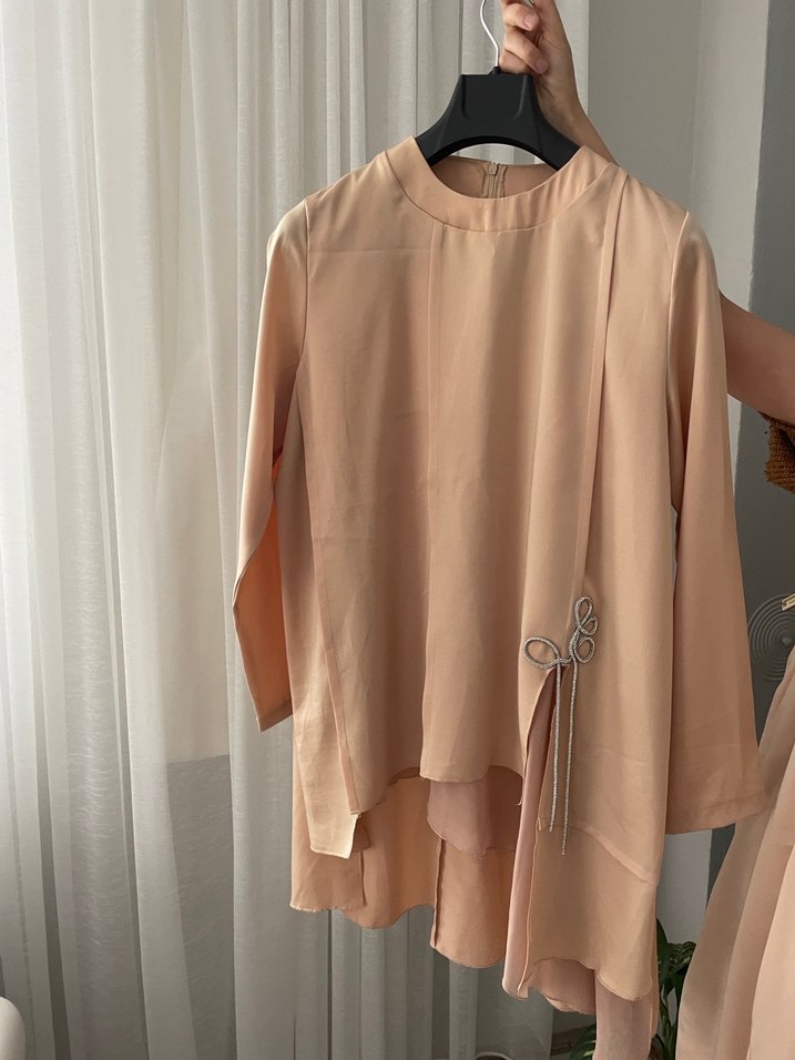 Bej Kadın Uzun Kollu Dökümlü Takım - Görsel 4