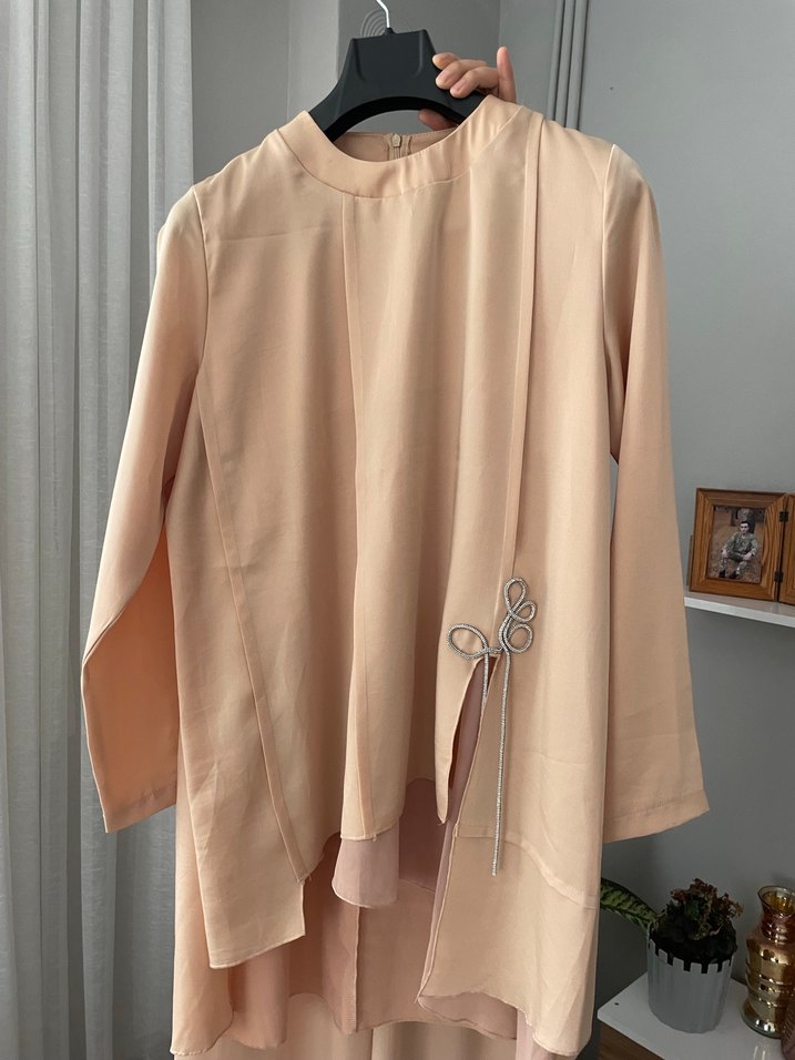 Bej Kadın Uzun Kollu Dökümlü Takım - Görsel 2