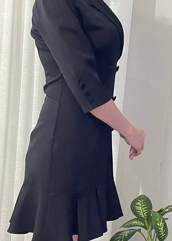 Düğmeli Siyah Midi Kalem Elbise - Görsel 3