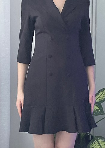 Düğmeli Siyah Midi Kalem Elbise - Görsel 6