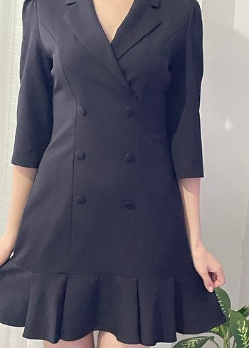 Düğmeli Siyah Midi Kalem Elbise - Görsel 5