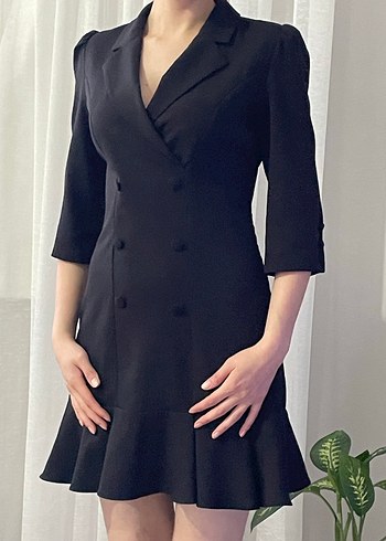 Düğmeli Siyah Midi Kalem Elbise - Görsel 2