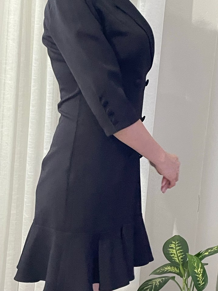 Düğmeli Siyah Midi Kalem Elbise - Görsel 3