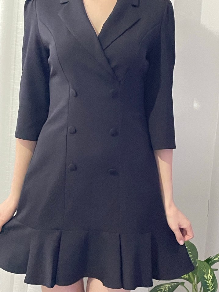 Düğmeli Siyah Midi Kalem Elbise - Görsel 5