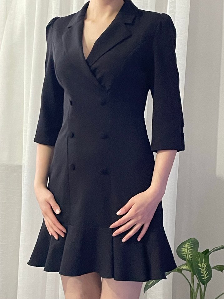 Düğmeli Siyah Midi Kalem Elbise - Görsel 2