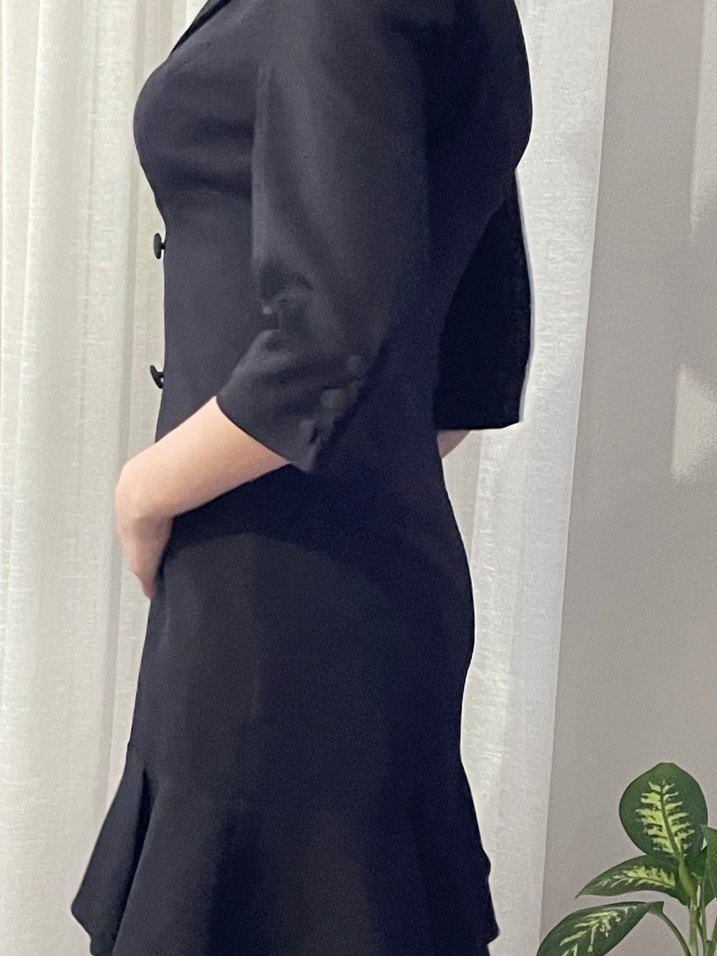 Düğmeli Siyah Midi Kalem Elbise - Görsel 4