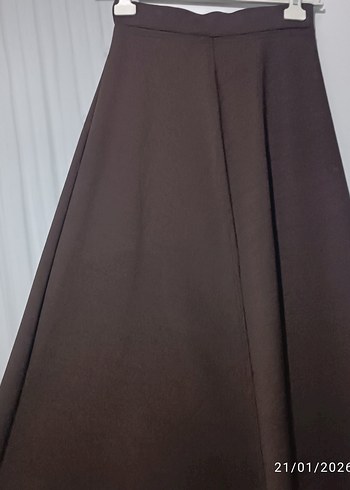 Kahverengi Pilili Midi Kadın Etek - Görsel 2