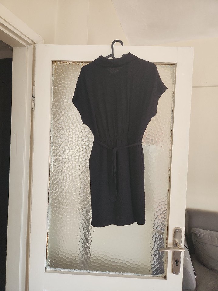 Kemerli Siyah Midi Triko Elbise - Görsel 2