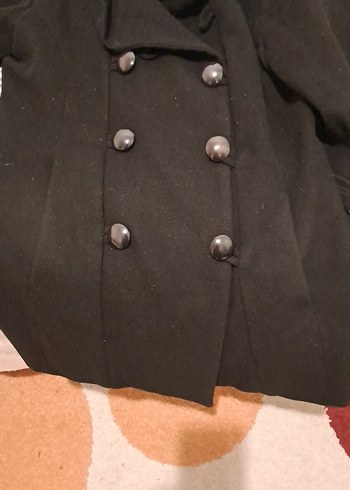 Çift Düğmeli Siyah Kaban - Görsel 6