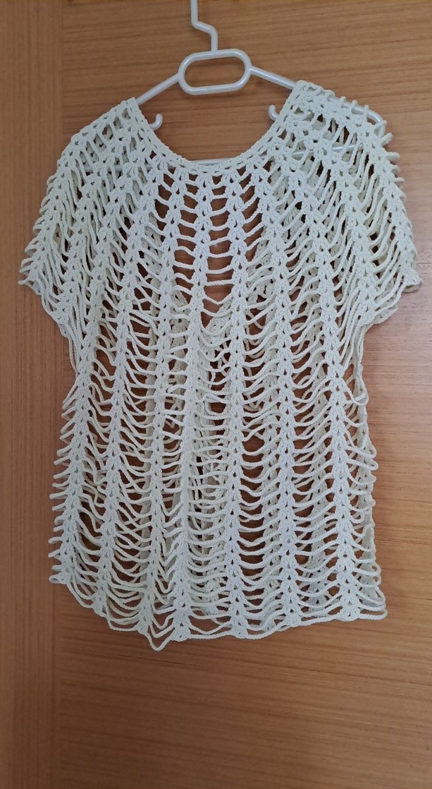 V Yaka Dantel Detaylı krem rengi Örgü Bluz - Görsel 2