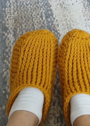 Sarı Örgü Kadın Ev Terliği - Görsel 2