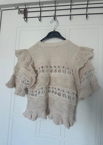 Zara dantelli Bohem Desenli Kadın Triko Kazak - Görsel 2