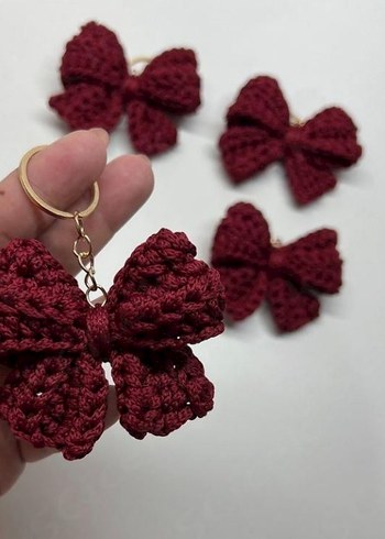 Bordo Örgü Fiyonk Anahtarlık - Görsel 2