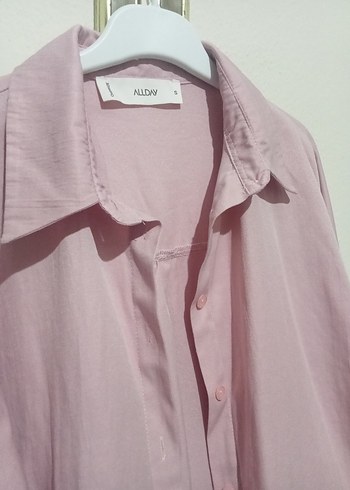 Pembe Pastel Keten Gömlek, Düğmeli, Salaş Kesim - Görsel 2