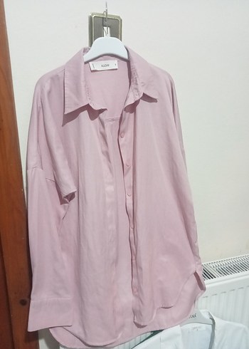 Pembe Pastel Keten Gömlek, Düğmeli, Salaş Kesim - Görsel 3