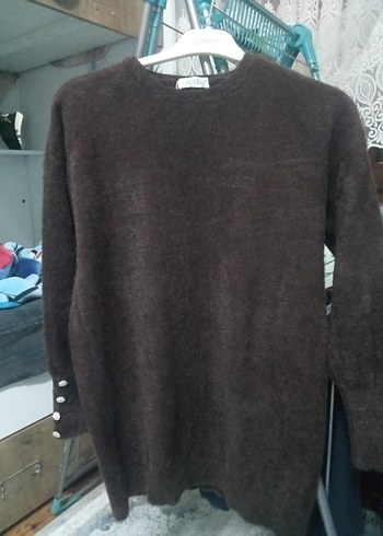 Düğmeli Kahverengi Uzun Kollu Kadın Kazak - Görsel 7