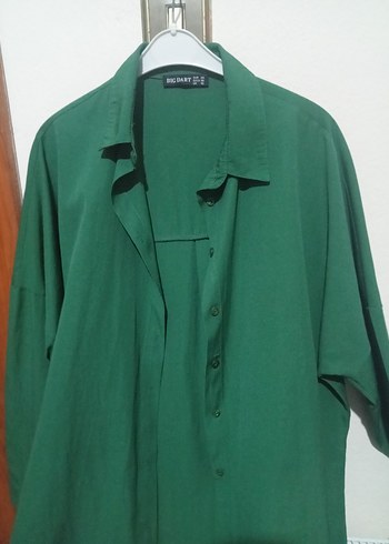 Uzun Kollu Yeşil Salaş Keten Gömlek - Görsel 3