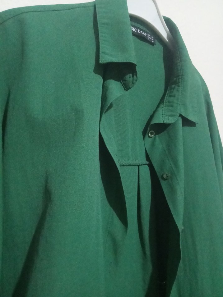 Uzun Kollu Yeşil Salaş Keten Gömlek - Görsel 2