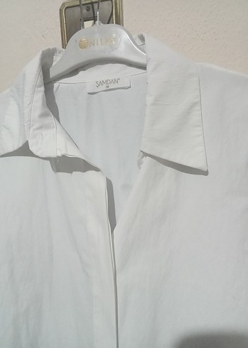 Düğmeli Beyaz Keten Kadın Gömlek - Görsel 2