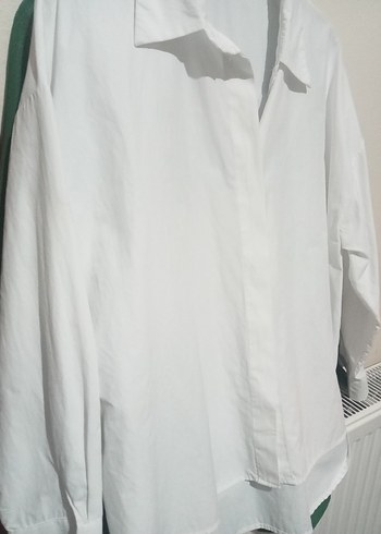 Düğmeli Beyaz Keten Kadın Gömlek - Görsel 3