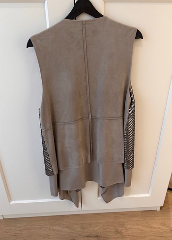 Gri Midi Drapeli Kadın Yelek - Görsel 4