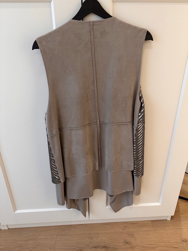 Gri Midi Drapeli Kadın Yelek - Görsel 4