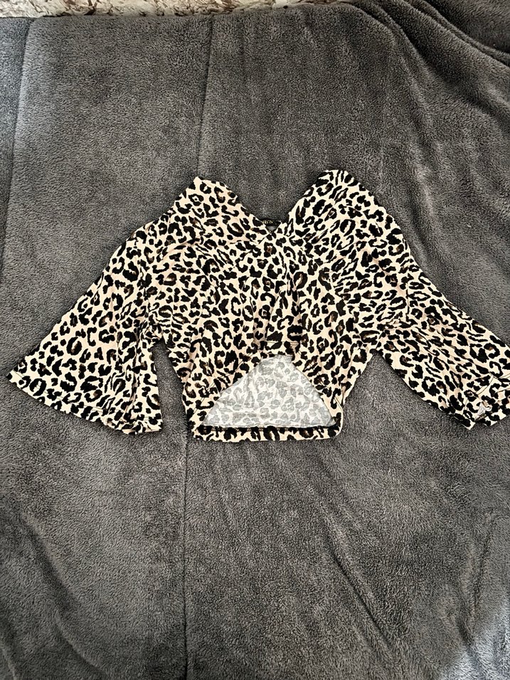 Leopar Desenli Kadın Bluz, Uzun Kollu, Salaş - Görsel 2
