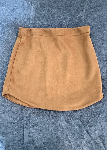 Kürk Detaylı Bej Süet Mini Etek - Görsel 2